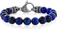 BLACKJACK Men's Stainless Steel Blue Tiger's Eye Beaded Bracelet