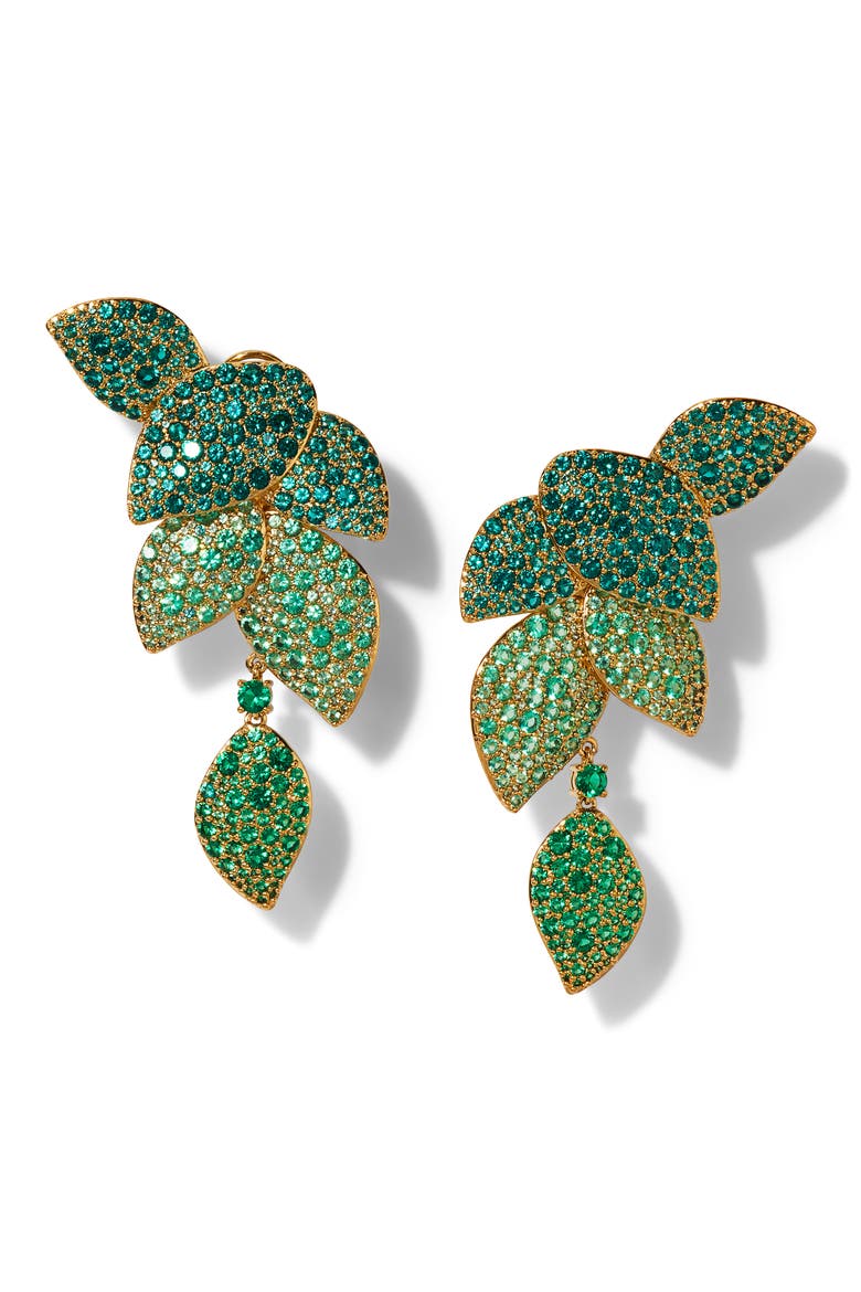 Starlet Leaf Linear Earrings, Main, color, GOLD/GREEN