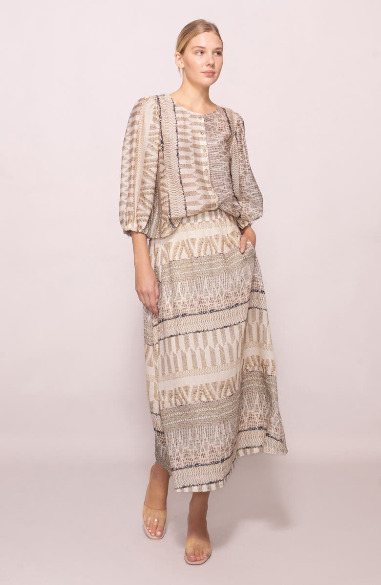 MELLODAY Print Midi Skirt, Alternate, color, Blush Multi