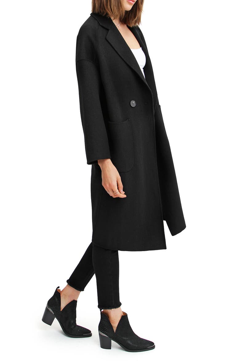 Publisher Double Breasted Wool Blend Coat, Alternate, color, BLACK