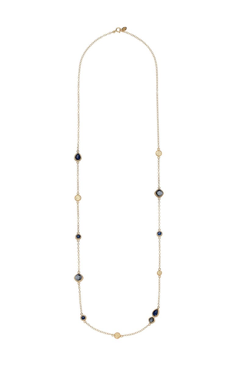 Anna Beck 18K Gold Plated Sterling Silver Hematite & Sapphire Station Necklace, Main, color,