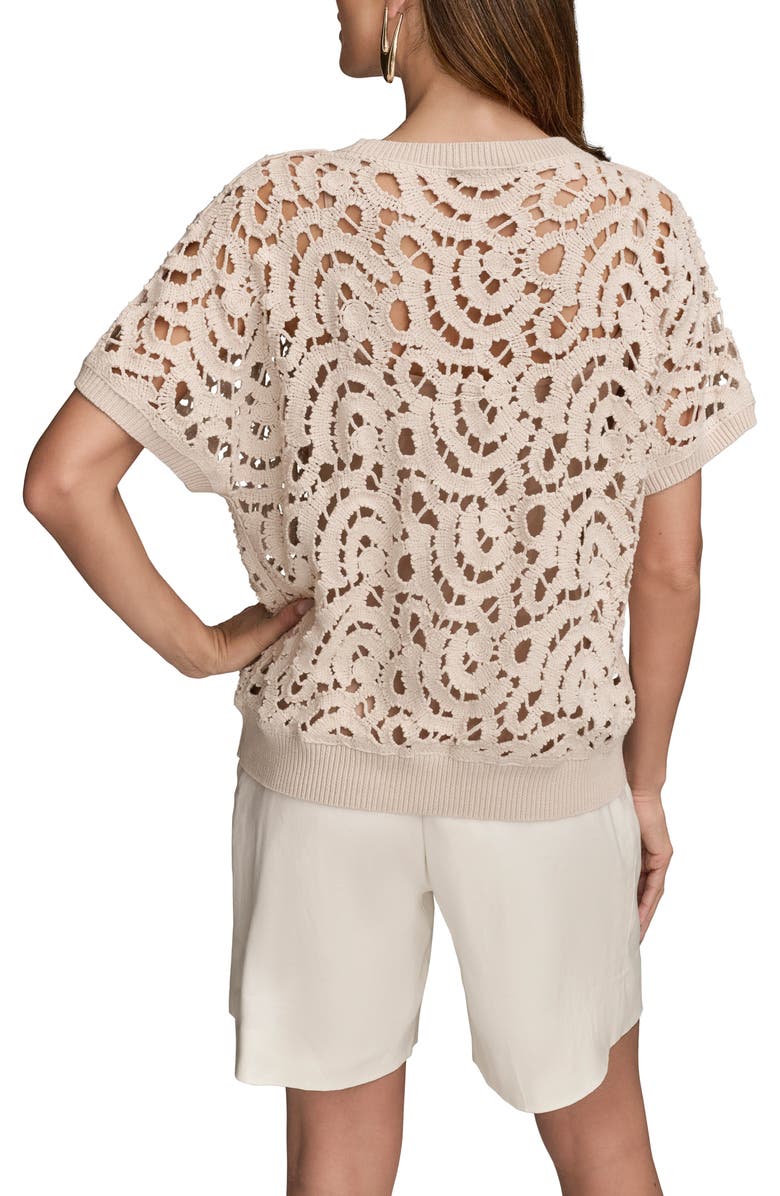 Donna Karan New York Drop Shoulder Crochet Short Sleeve Sweater, Alternate, color, 