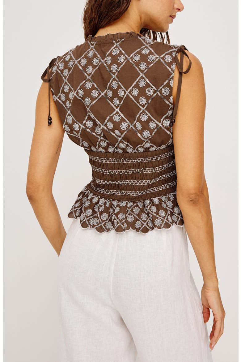 Rizzo Embroidered Top, Alternate, color, COCOA DAISY EMBROIDERY