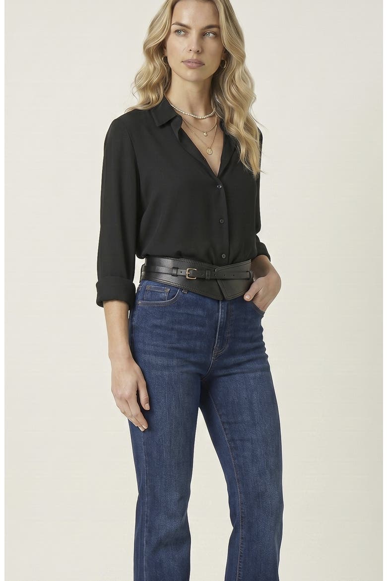 Leather Waist Belt with Layered Strap and Buckle, Alternate, color, Black