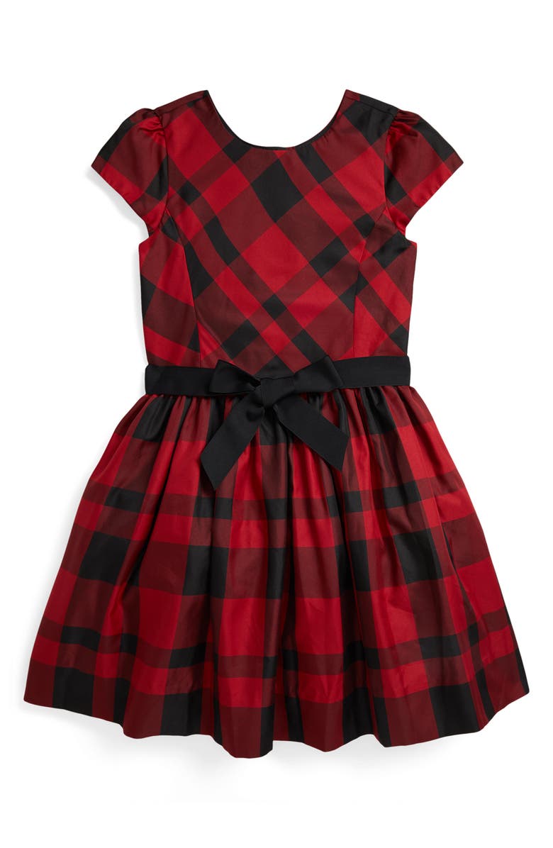 Polo Ralph Lauren Kids' Plaid Taffeta Party Dress, Main, color, Red-Black