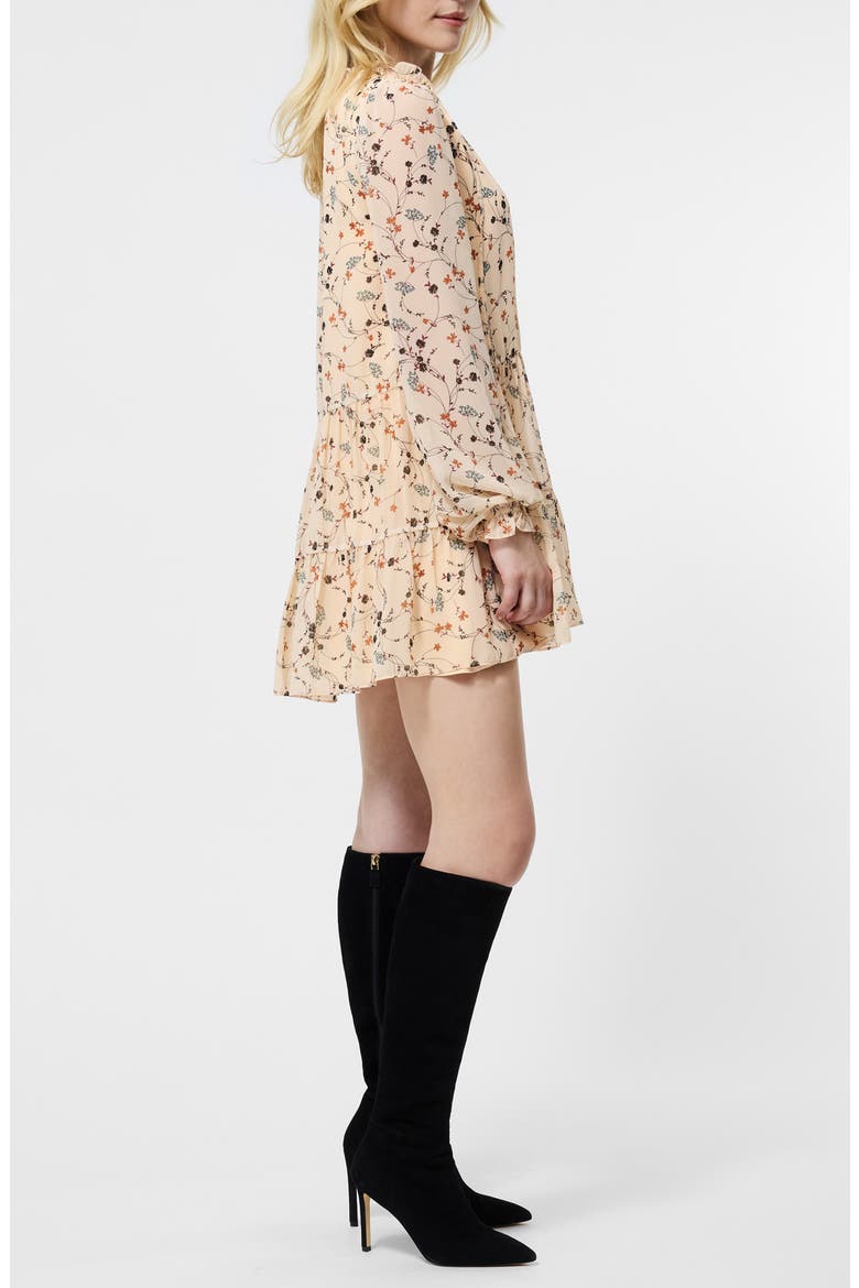 Marina Floral Long Sleeve Chiffon Tiered Minidress, Alternate, color, BISQUE MULTI