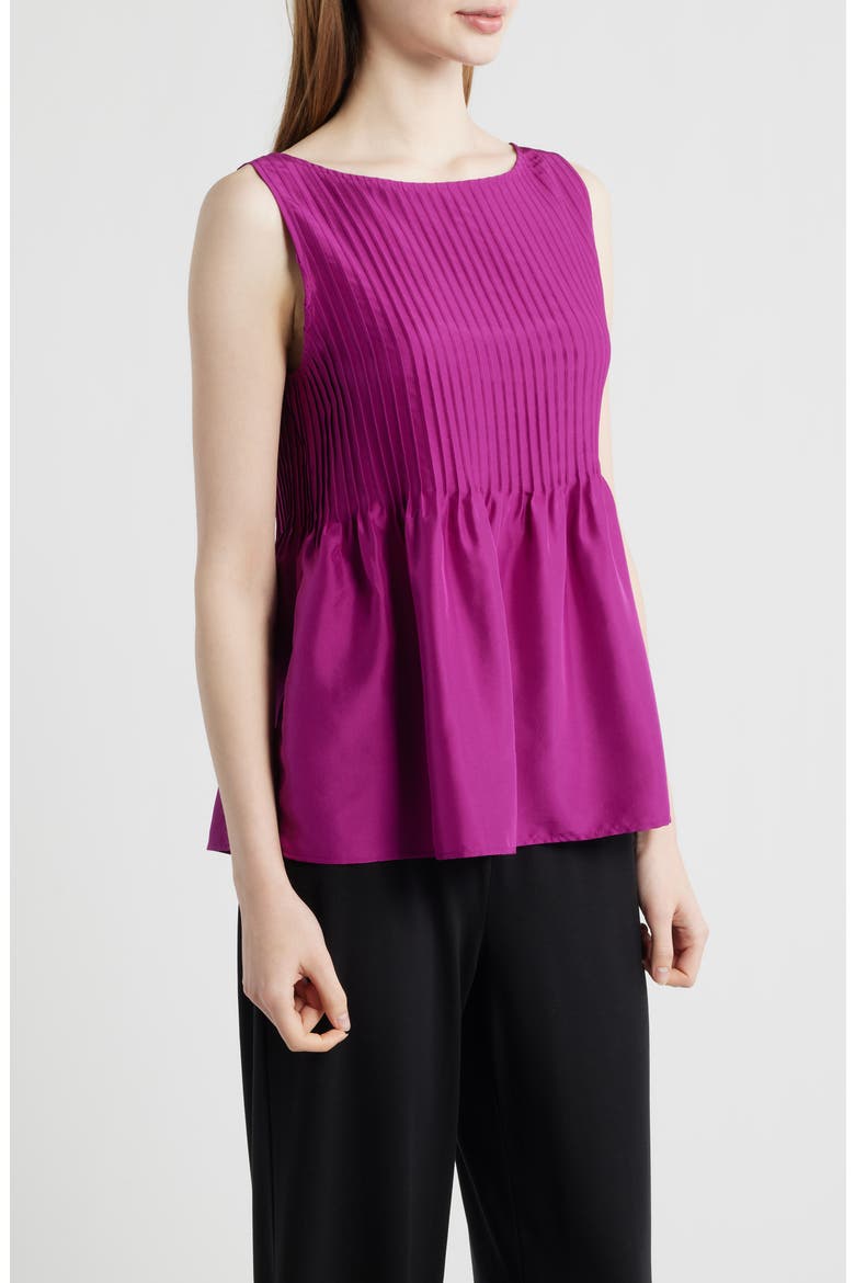 Pleated Silk Sleeveless Top, Alternate, color, BERRY BLOOM