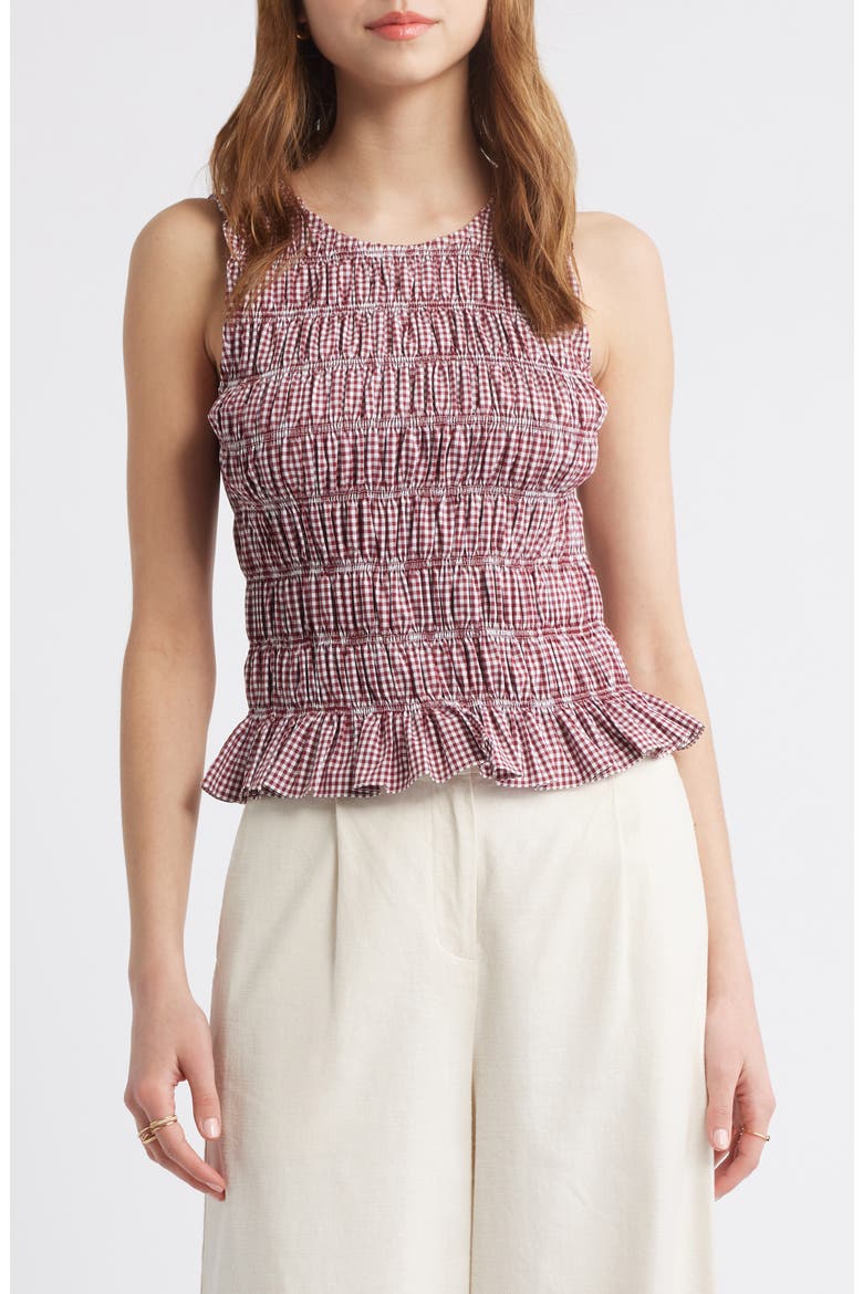 Heidi Gingham Shirred Cotton Top, Main, color, GINGHAM DEEP RED