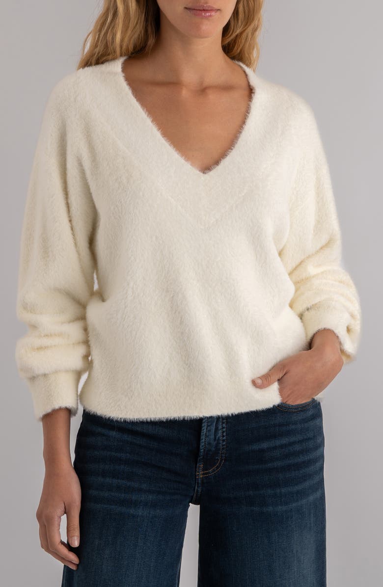 KUT from the Kloth Revel Fuzzy V-Neck Sweater, Main, color, Ivory