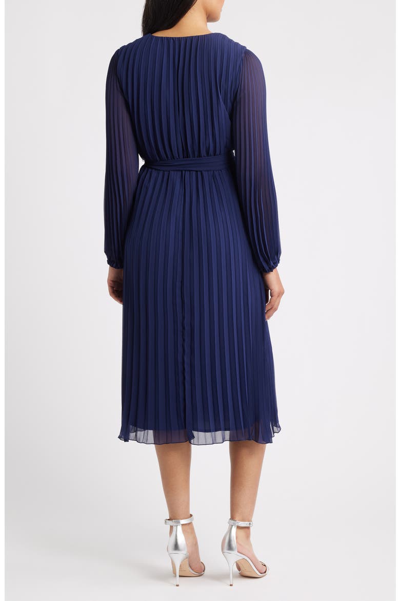Pleated Long Sleeve Chiffon Midi Dress (Women) | Nordstrom