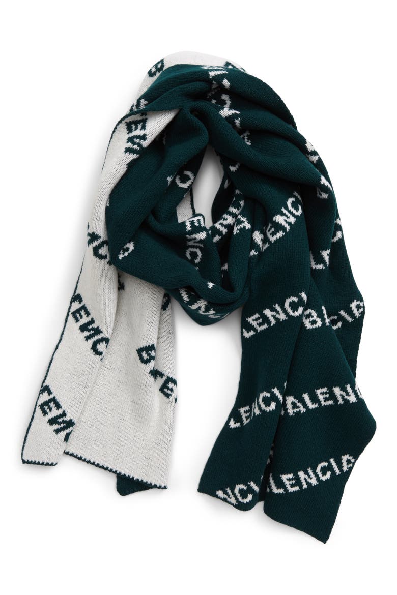Logo Wool Blend Scarf, Alternate, color, FOREST GREEN/ WHITE