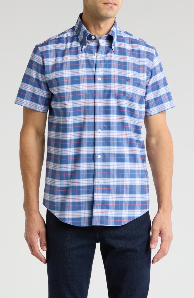 Brooks Brothers Regular Fit Stretch Cotton Oxford Short Sleeve Button-Down Shirt, Main, color, 
