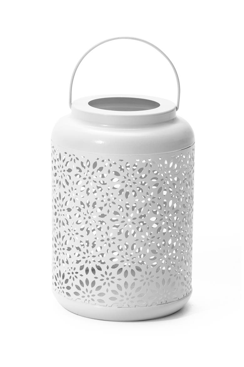 Metal Cutout Flower Solar Powered Outdoor Hanging Lantern with LED Light, Alternate, color, White