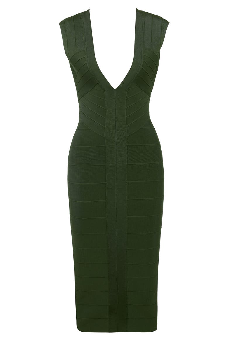 The Super Plunge Bandage Midi Dress, Alternate, color, GREEN