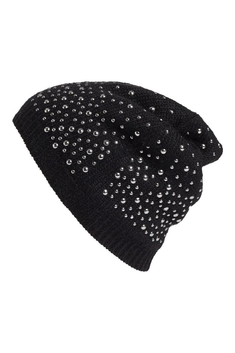 Studded Beanie, Main, color, BLACK