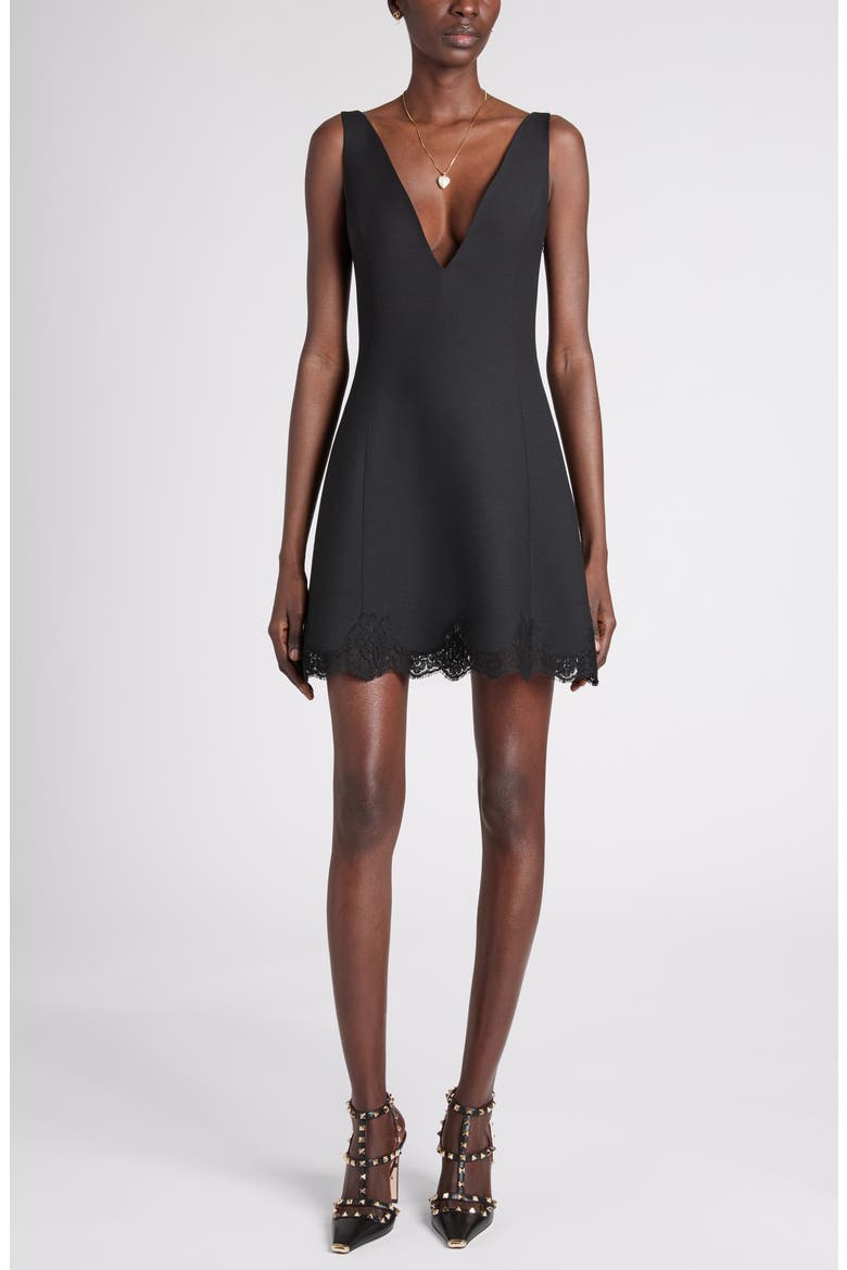 Lace Trim Virgin Wool & Silk Crepe Shift Minidress, Alternate, color, ROSE