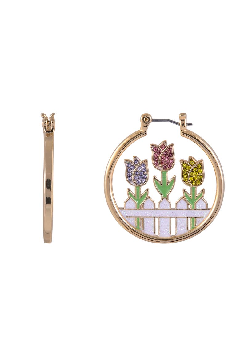 Tulip Theme Hoop Earrings, Alternate, color, White
