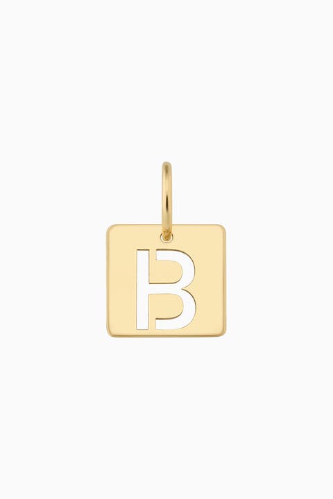 14K Yellow Gold Initial Tile Pendant Charm
