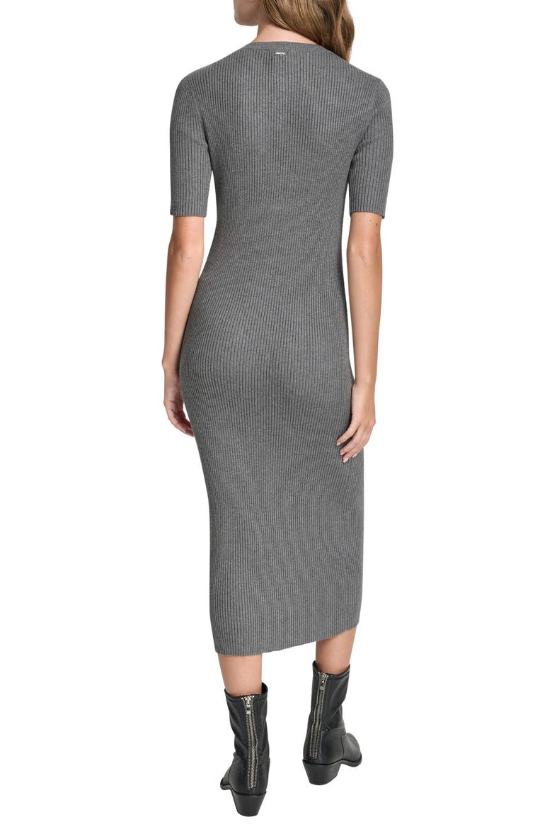 Ribbed Elbow Sleeve Midi Dress, Main, color, HTHR GREY