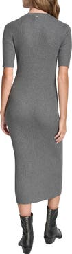 DKNY Jeans Ribbed Elbow Sleeve Midi Dress