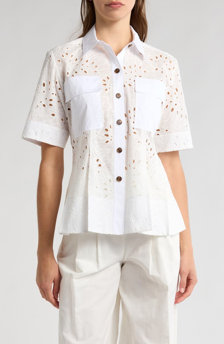 Derek Lam 10 Crosby Cilou Eyelet Utility Shirt, Main, color, White/ White