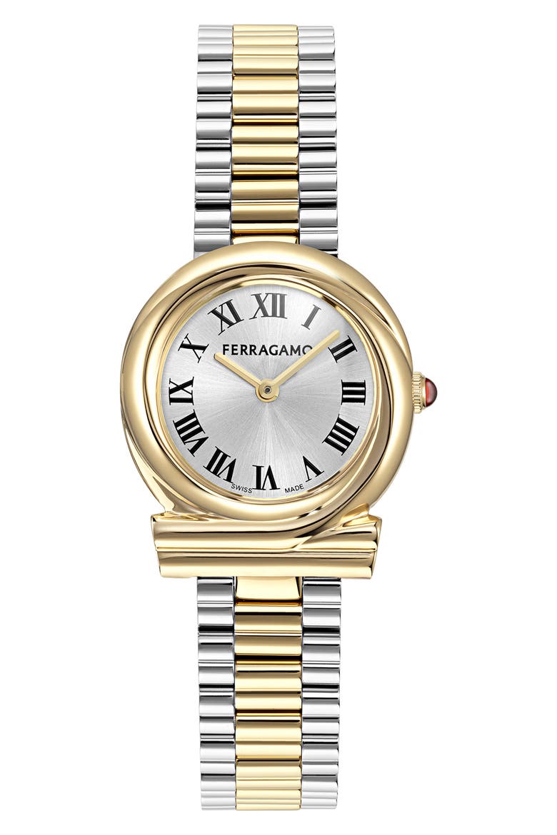 Gancini Twisted Two-Tone Bracelet Watch, 28mm, Main, color, TWO TONE