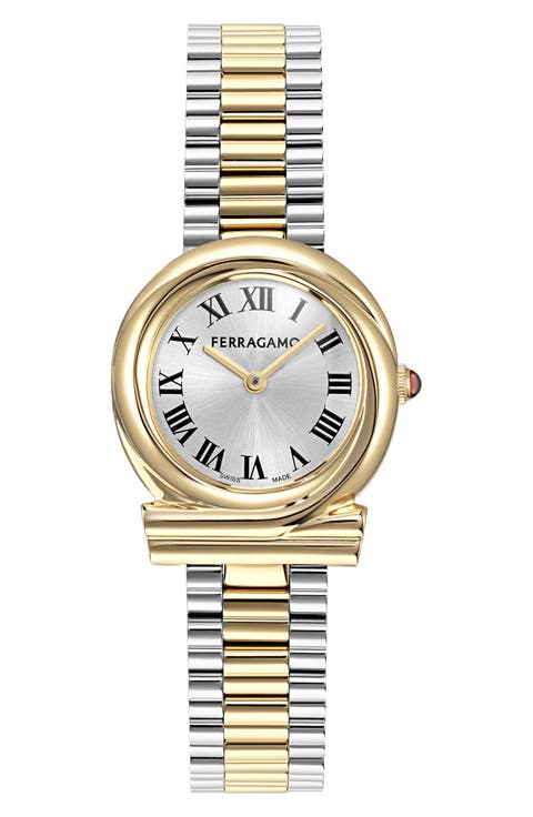 Gancini Twisted Two-Tone Bracelet Watch, 28mm
