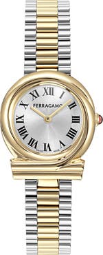 FERRAGAMO Gancini Twisted Two-Tone Bracelet Watch, 28mm