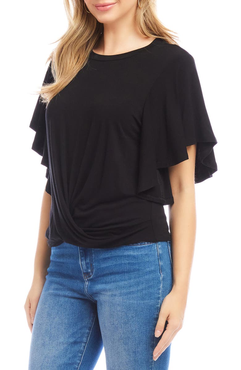 Karen Kane Flutter Sleeve Drape Front Jersey Top, Alternate, color, Black