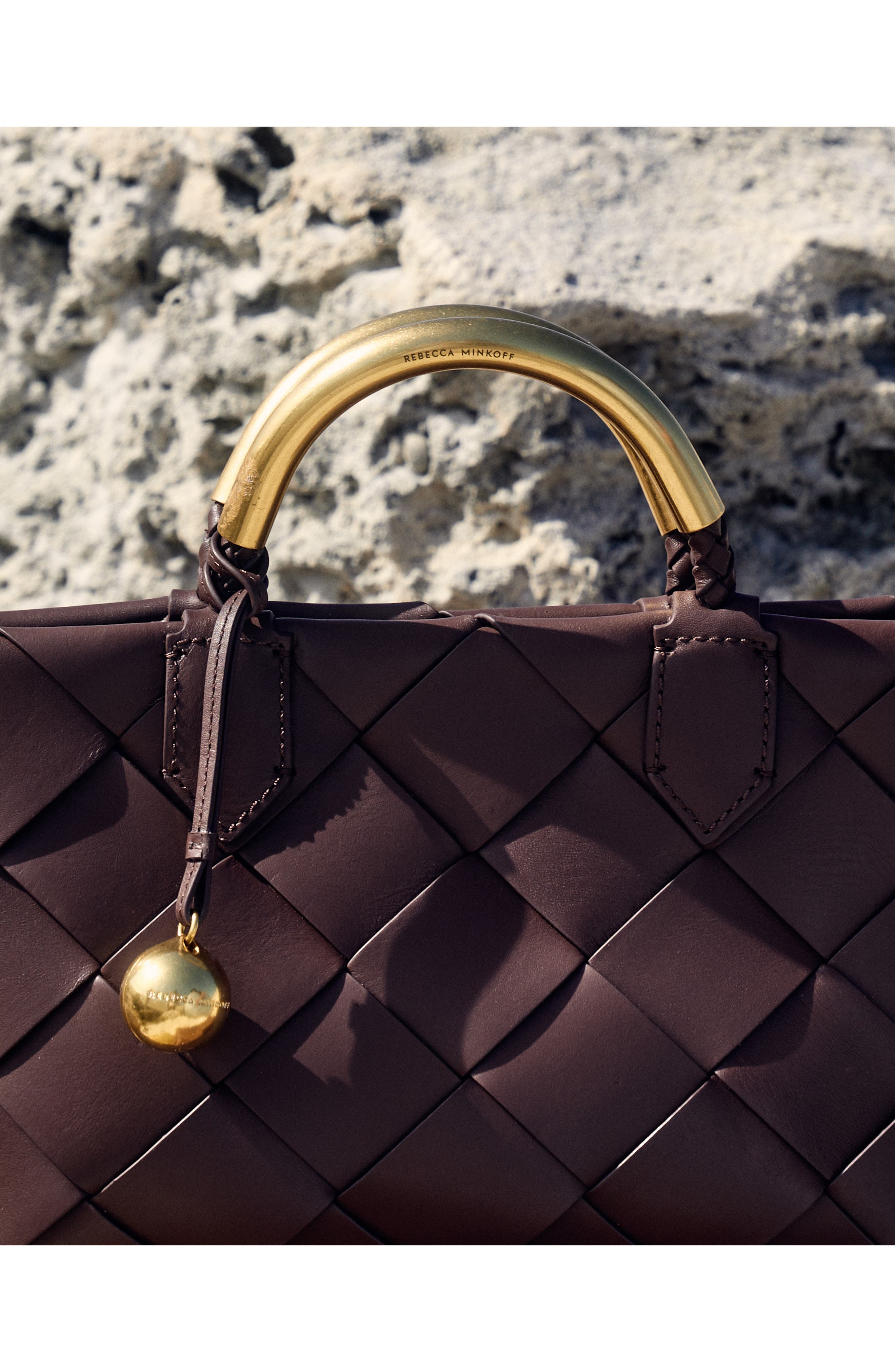 Rebecca Minkoff Mini Frankie Woven Leather Tote, Alternate, color, Cherrywood