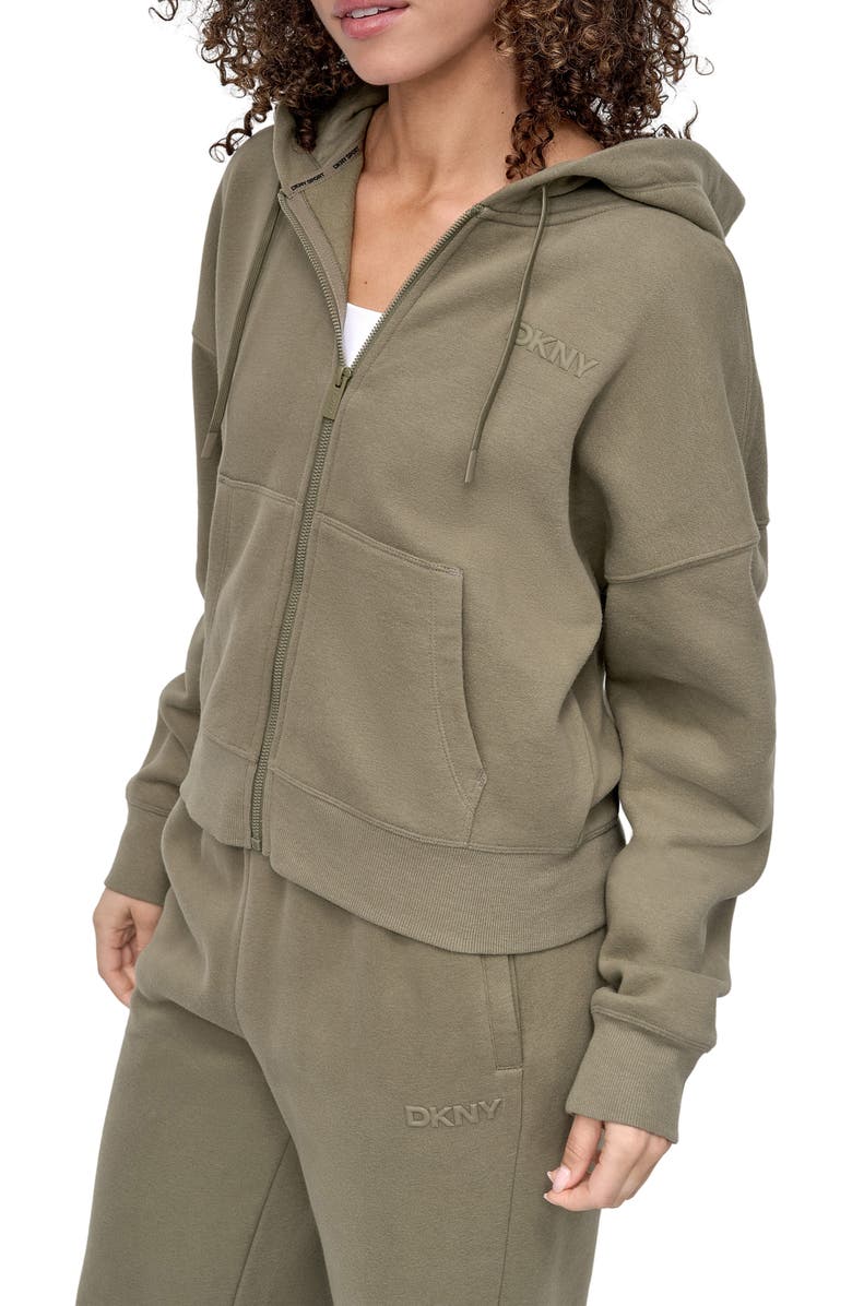 DKNY Logo Full Zip Hoodie, Alternate, color, Utility Green
