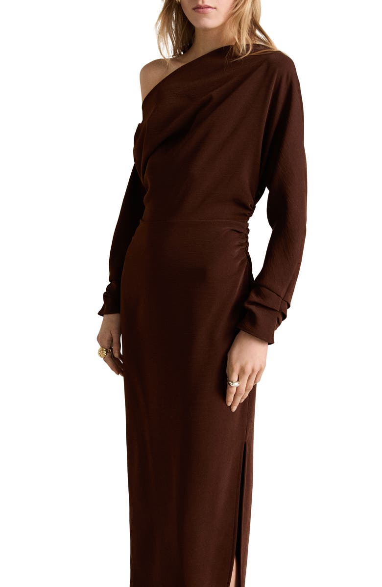 MANGO One-Shoulder Long Sleeve Crepe Maxi Dress, Alternate, color,