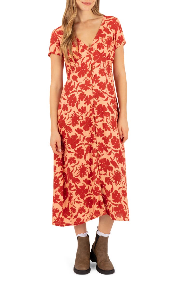 Sunset Floral Midi Dress, Main, color, PAPAYA PUNCH