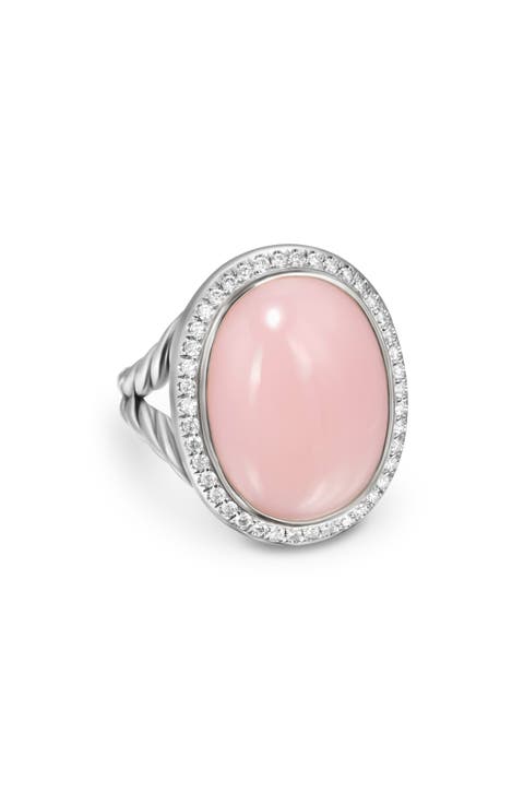 Albion Oval Ring in Sterling Silver with Pink Opal & Diamonds