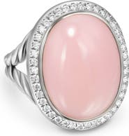 David Yurman Albion Oval Ring in Sterling Silver with Pink Opal & Diamonds