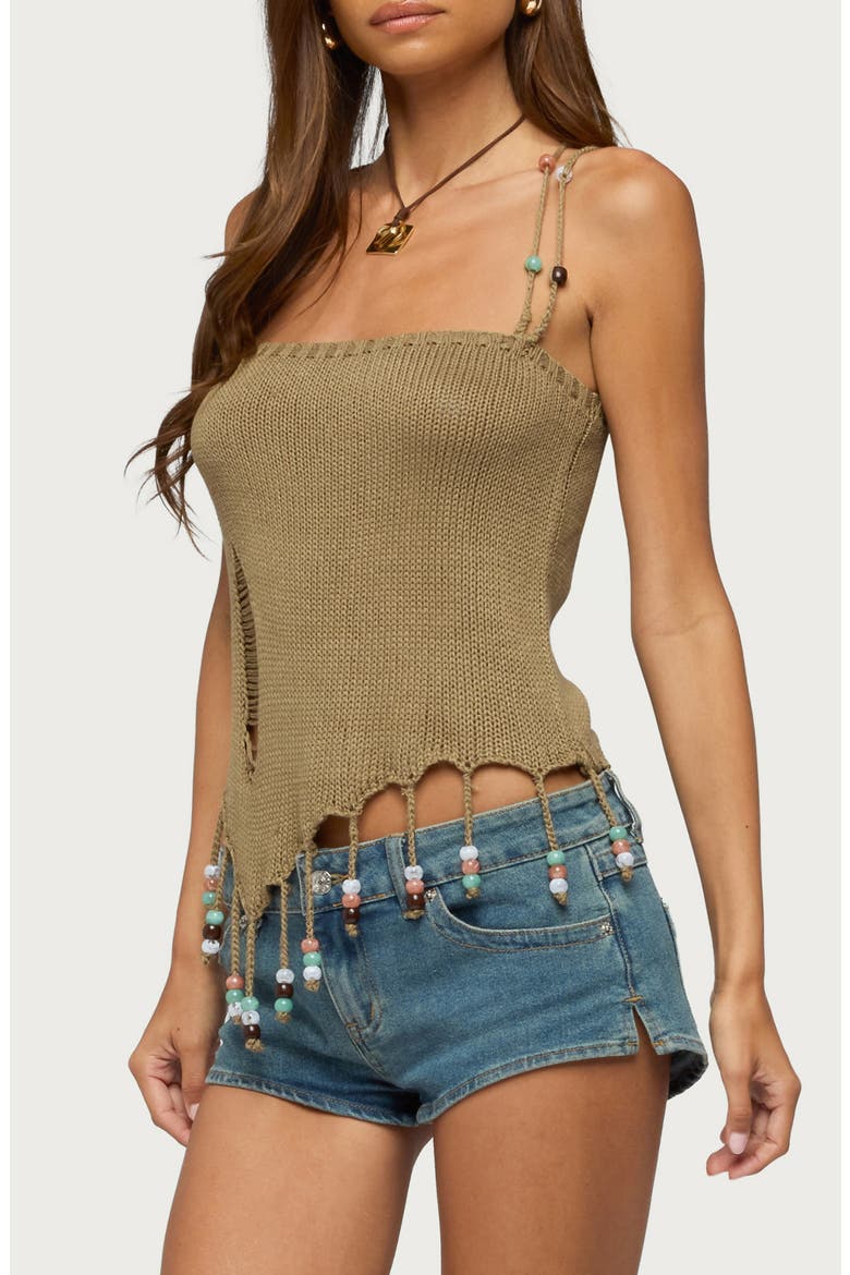Fernie Bead Fringe Knit Tank Top, Alternate, color, OLIVE
