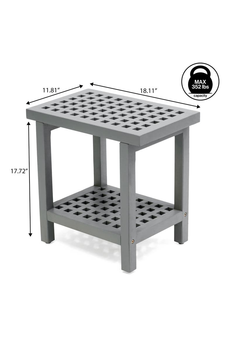 Armin Modern Acacia Wood Shower Stool with Storage Shelf, Heavy Duty Slatted Bath Spa Bench for Bathroom, Shower Entryway, Alternate, color, Gray