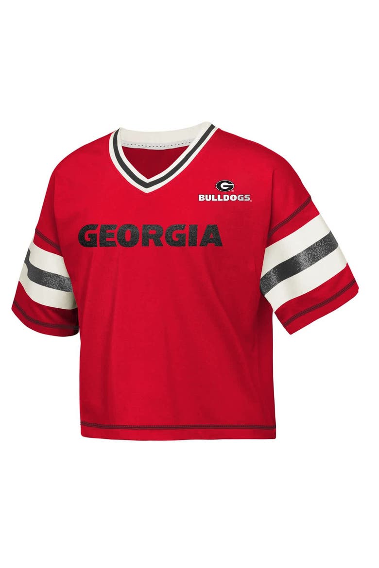 Girls Youth Outerstuff Red Georgia Bulldogs Gridiron Jersey V-Neck T-Shirt, Alternate, color, Red