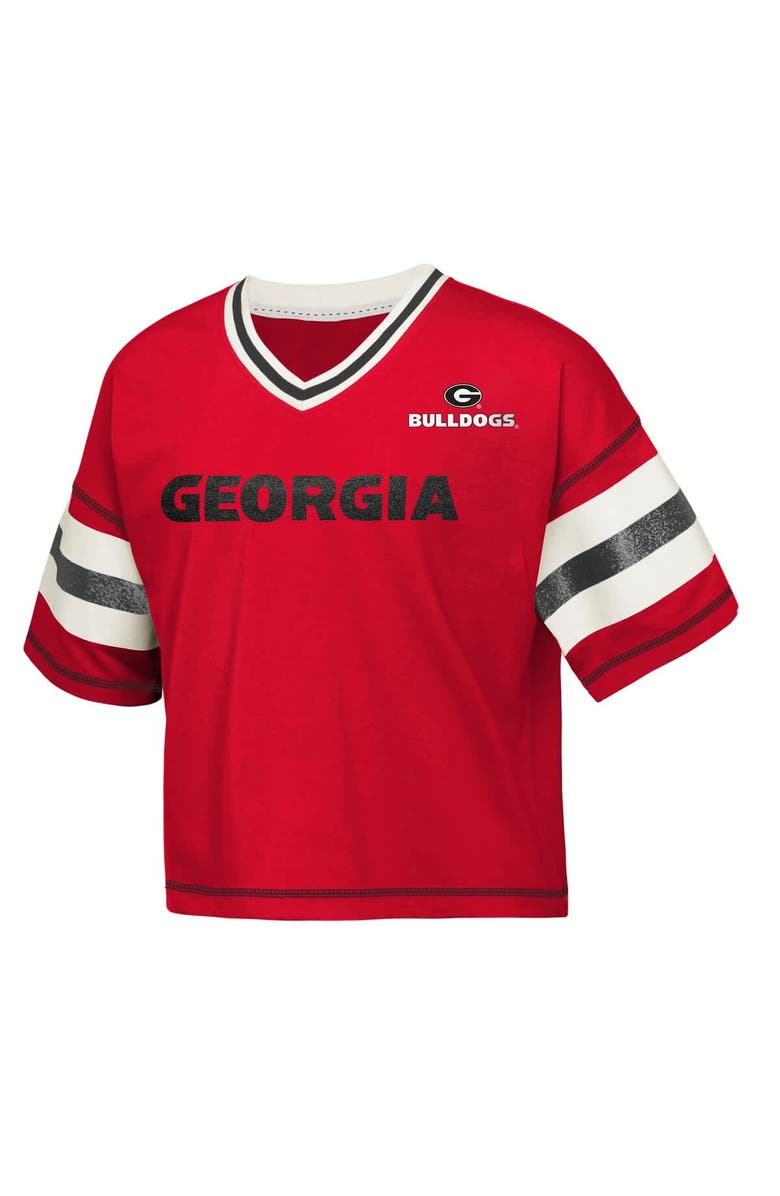 Outerstuff Girls Youth Outerstuff Red Georgia Bulldogs Gridiron Jersey V-Neck T-Shirt, Alternate, color, Red