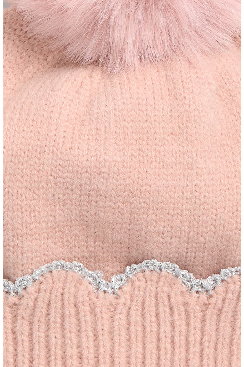 Kids' Scalloped Pom Beanie & Mittens Set, Alternate, color, PINK COMBO