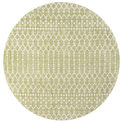 Jonathan Y Ourika Moroccan Geometric Textured Weave Indoor/outdoor Round Area Rug In Light Green/cream