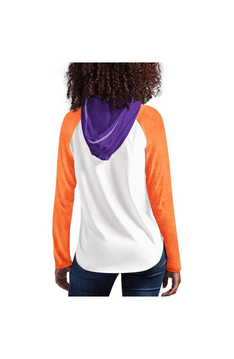G-III 4HER BY CARL BANKS Women's G-III 4Her by Carl Banks White/Orange Clemson Tigers From the Sideline Raglan Long Sleeve Hoodie T-Shirt, Alternate, color, White