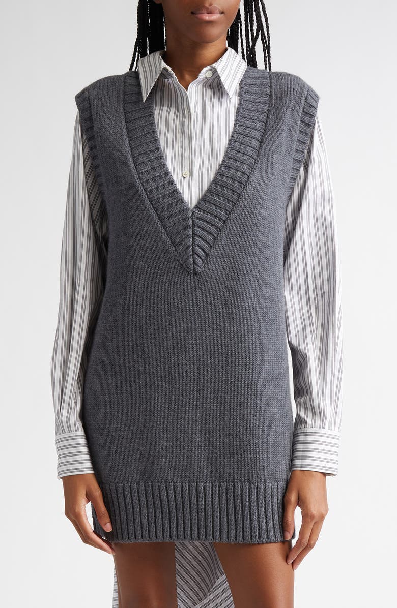 MONSE Boxy Longline Merino Wool Sweater Vest, Main, color, Charcoal