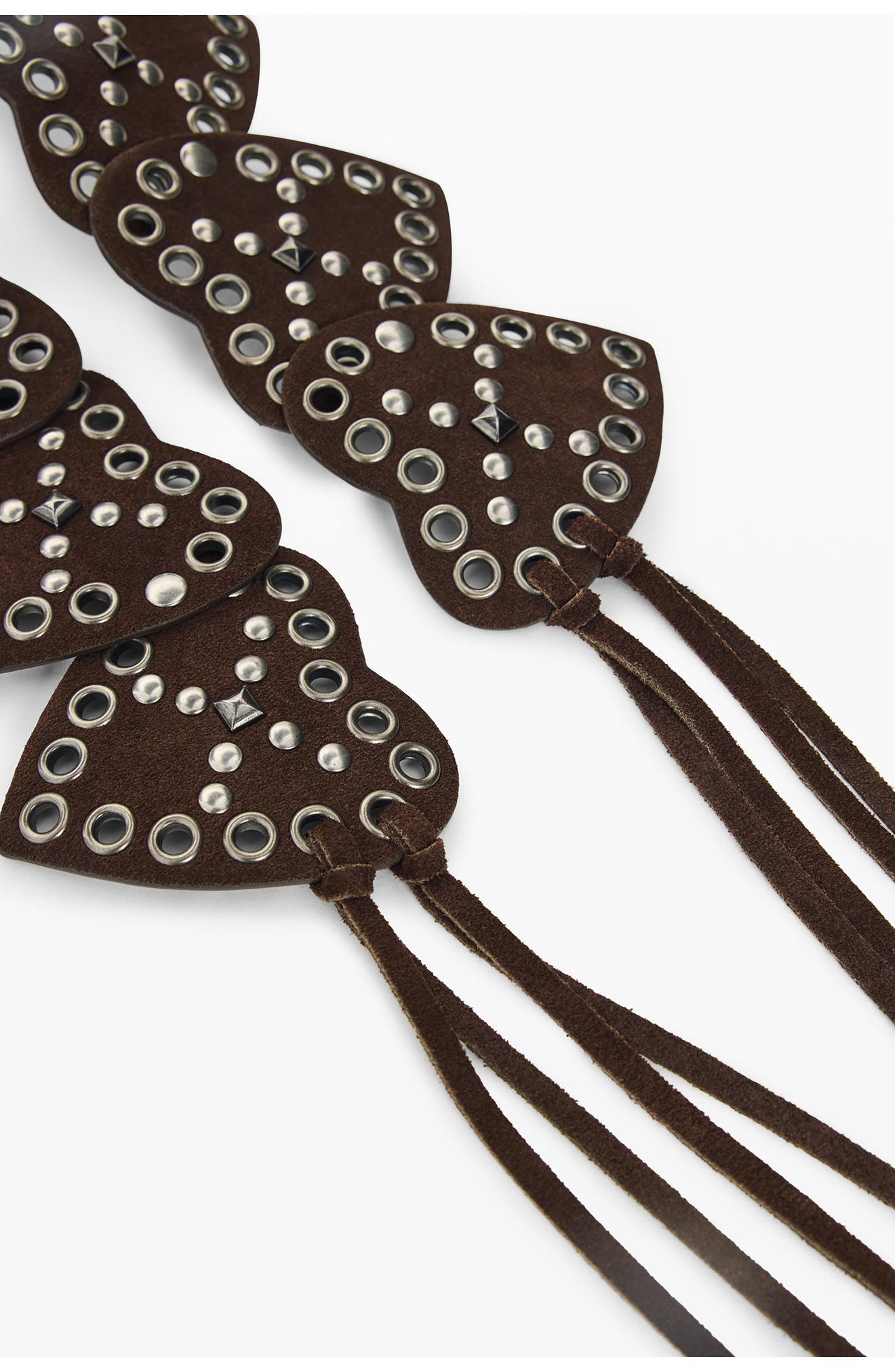Studded Heart Leather Belt, Alternate, color, DARK BROWN