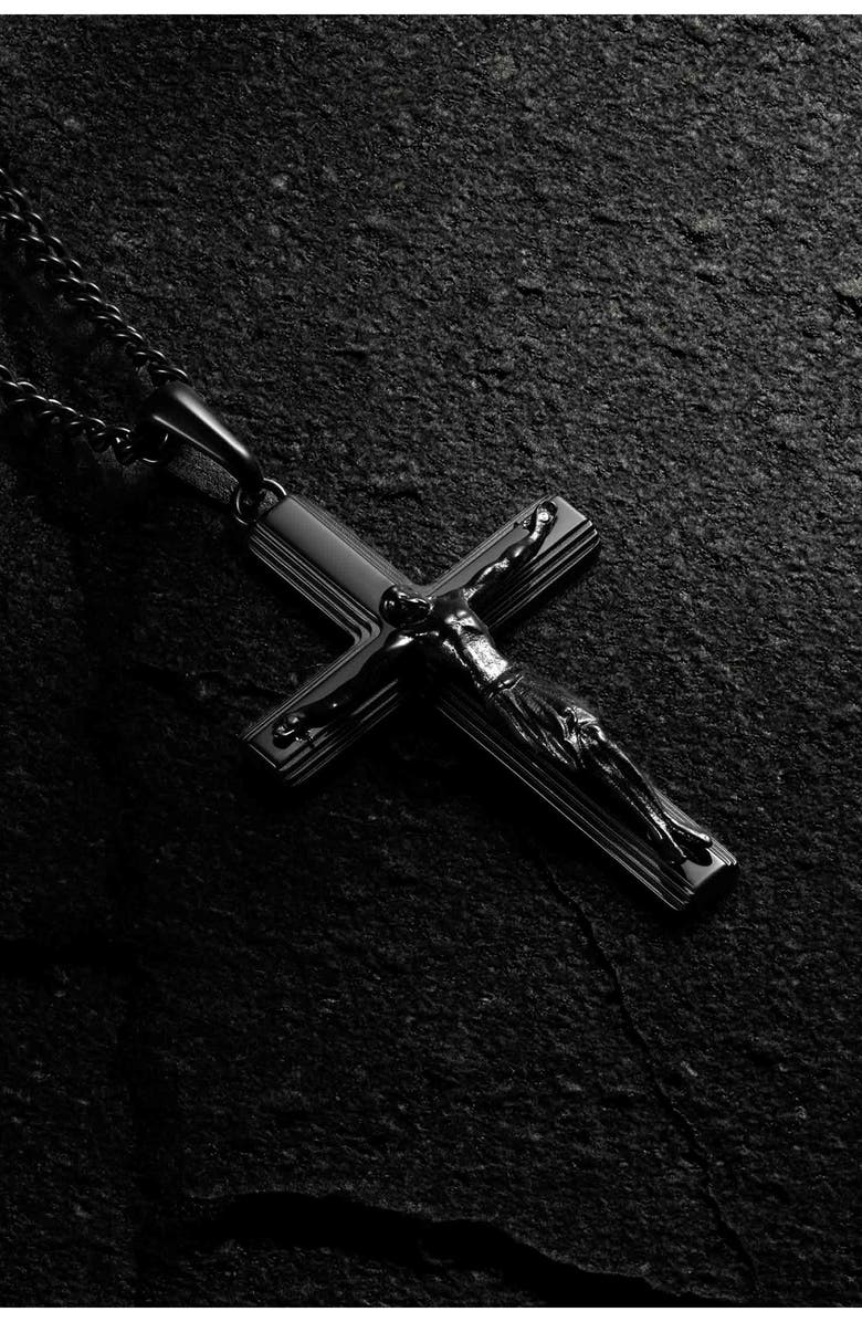 Vincero Men's Crucifix Pendant Necklace, Alternate, color, Black