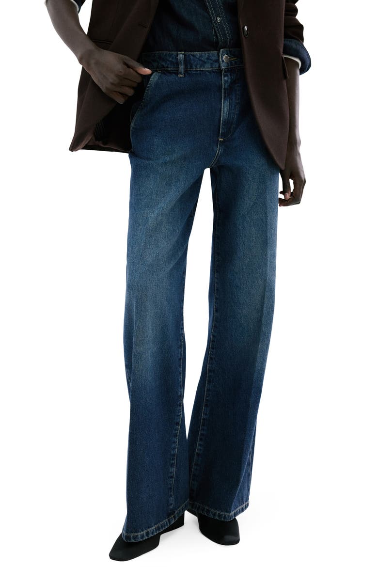 Slant Pocket Mid Rise Wide Leg Jeans, Main, color, DARK BLUE