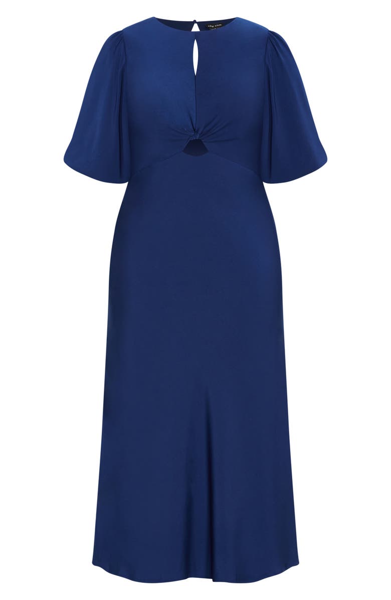 City Chic Ines Twist Front Puff Sleeve Maxi Dress, Alternate, color, Deep Ocean