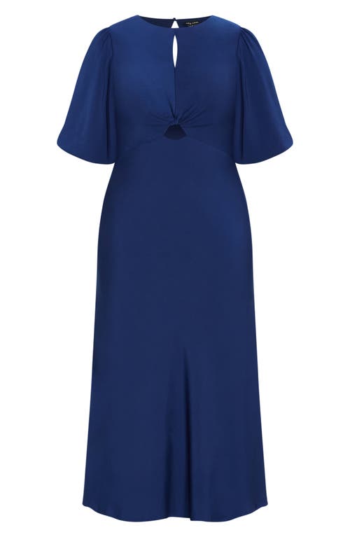 City Chic Ines Twist Front Puff Sleeve Maxi Dress In Deep Ocean