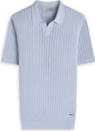 Bugatchi Pointelle Stitch Cotton & Silk Polo Sweater