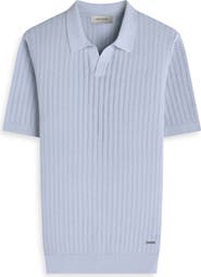Bugatchi Pointelle Stitch Cotton & Silk Polo Sweater